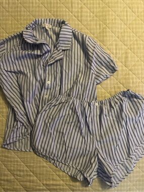 TLC Blue & White Striped Short Pajama Set by TLC